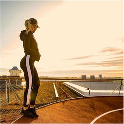 Women White Striped Yoga Pants